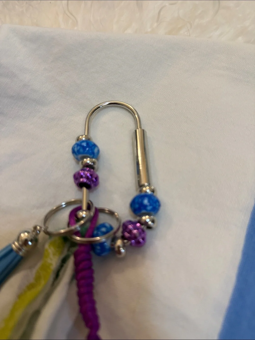 Stylish Tassel and Bead Keychain - Purple & Blue
